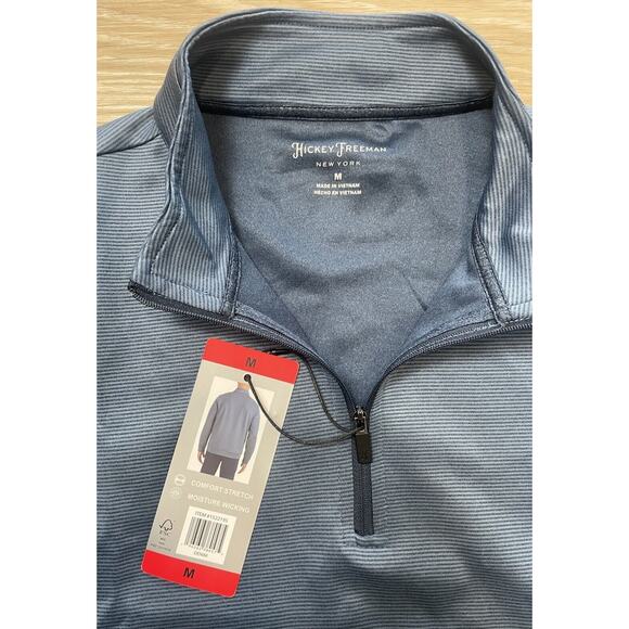 NWT Hickey Freeman Men's Medium Blue Stripe 1/4 Zip Long Sleeve Sweater Pullover - Picture 4 of 8
